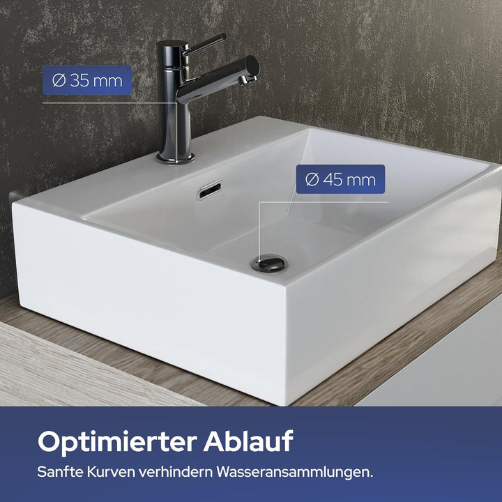 VILSTEIN Keramik Waschbecken - Aufsatzwaschbecken fürs Badezimmer - Hängewaschbecken aus Keramik - E