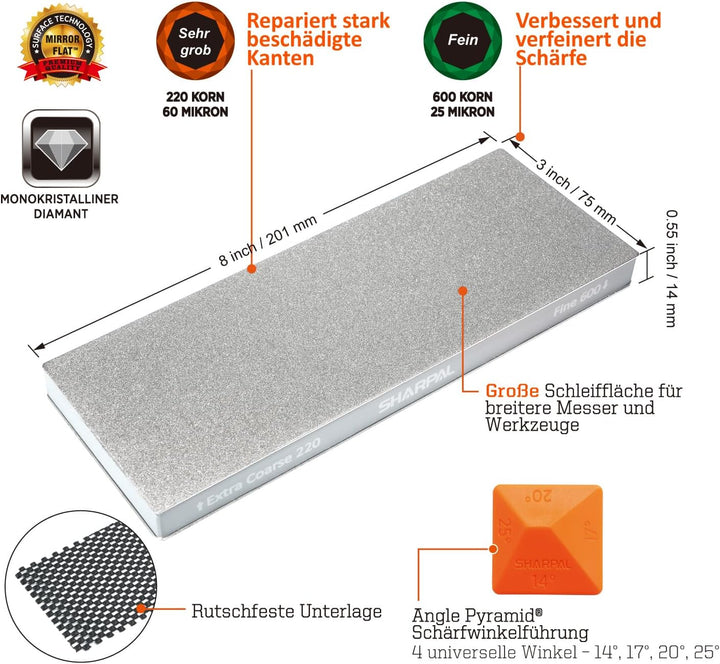 SHARPAL 169H Diamant Schleifstein Extra-Grob 220 / Fein 600 Doppelseitig Wetzstein – Professioneller