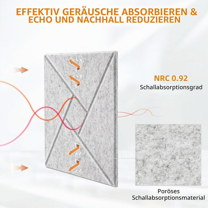 JAMELO Quadratische Akustikplatten Akustikpaneele selbstklebend 12 Stücke, Schallschutzplatten aus H