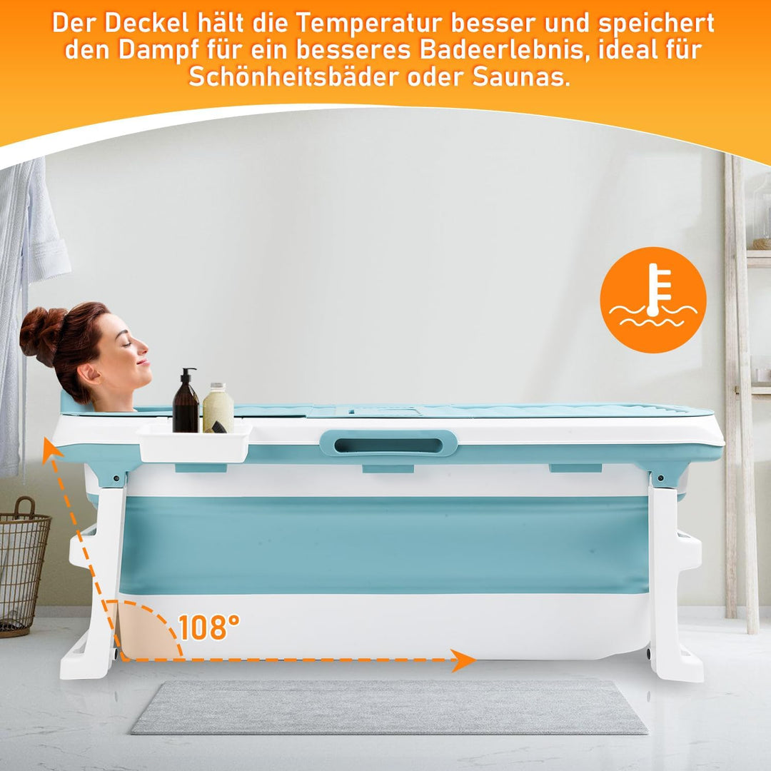 Faltbare Badewanne für Erwachsene, Klappbare Mobile Badewanne 132×60×50 cm, Tragbar &amp; Platzsparend,