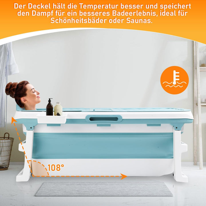 Faltbare Badewanne für Erwachsene, Klappbare Mobile Badewanne 132×60×50 cm, Tragbar &amp; Platzsparend,