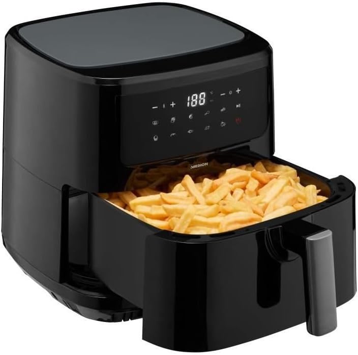 MEDION P10 XL Heissluftfritteuse (6,8 Liter XXL Frittierkorb, 2.150 Watt, zwei Heizelemente aus Edel