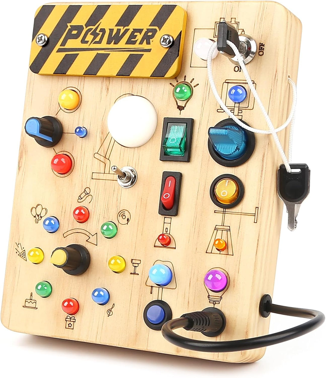 Baby Montessori Busy Board ab 2 Jahr, Motorikspielzeug mit 19 LED, Activity Board Holzspielzeug Lern
