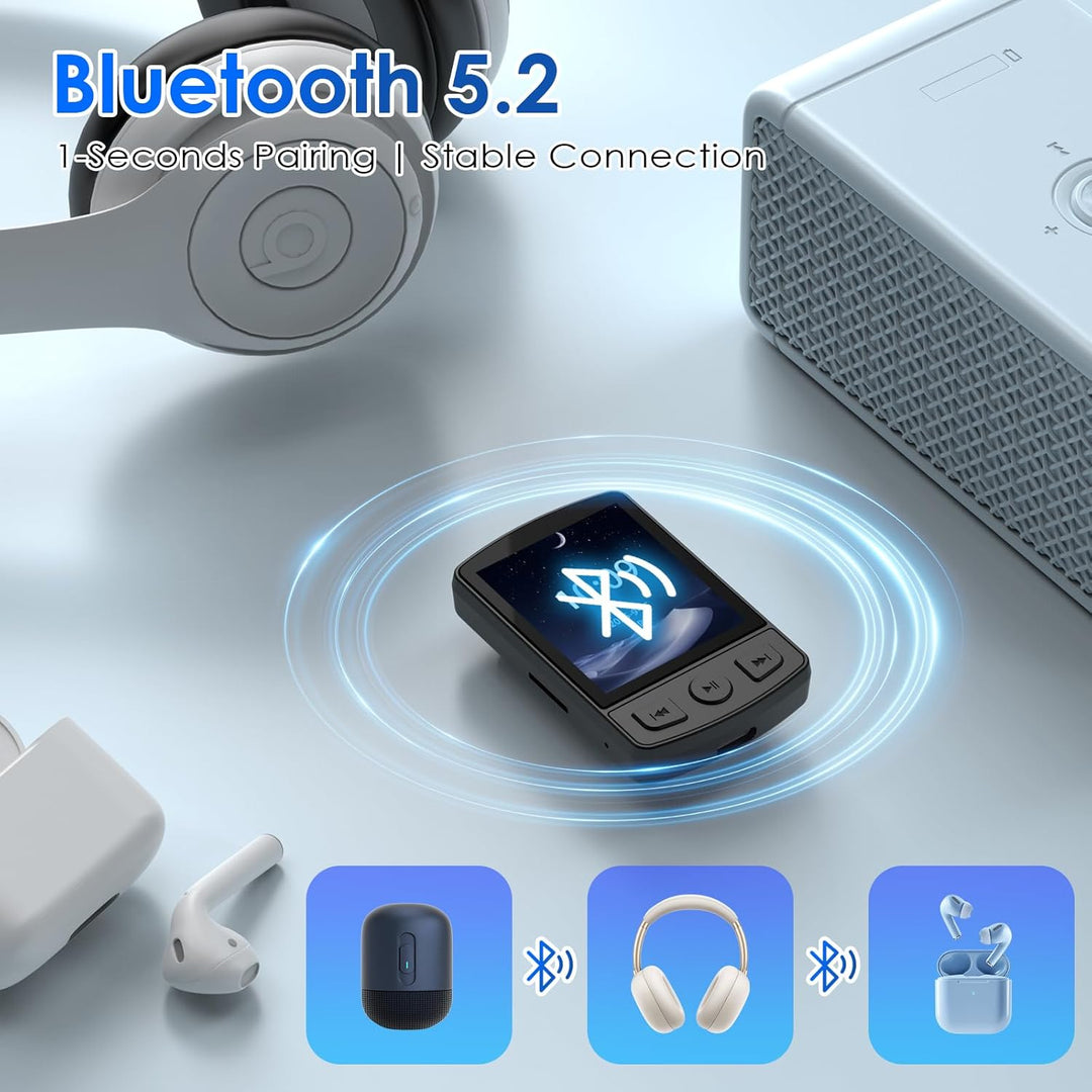 Gueray 64GB Bluetooth MP3-Player Tragbarer Clipstil MP3 Player Digitaler Musikspieler mit HiFi-Sound