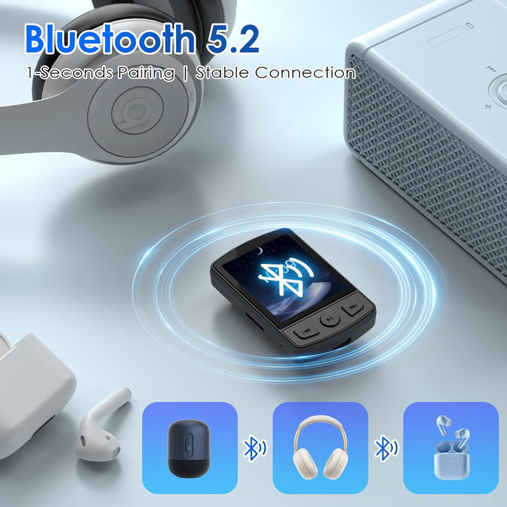 Gueray 64GB Bluetooth MP3-Player Tragbarer Clipstil MP3 Player Digitaler Musikspieler mit HiFi-Sound