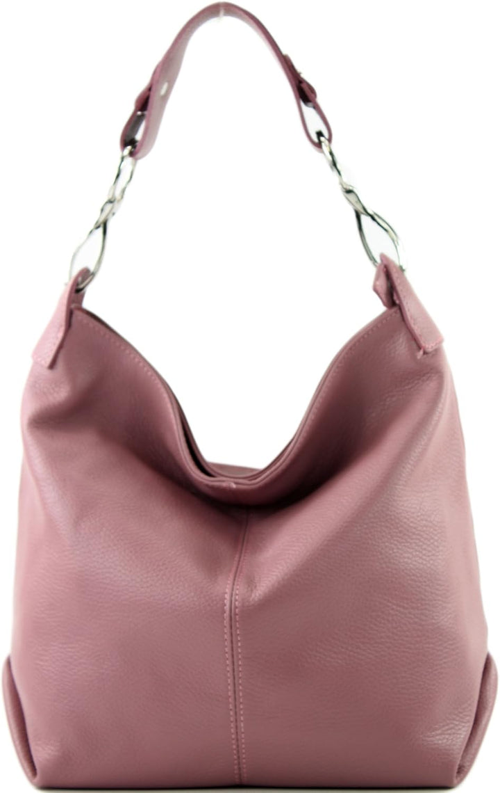 modamoda de - T168 - ital Schultertasche Umhängetasche aus Leder Altrosa