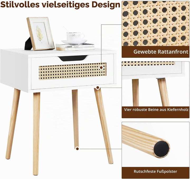 Yaheetech Nachttisch 2er Set Beistelltisch Rattan Nachtkommode mit Schublade Schlichter Boxspringbet