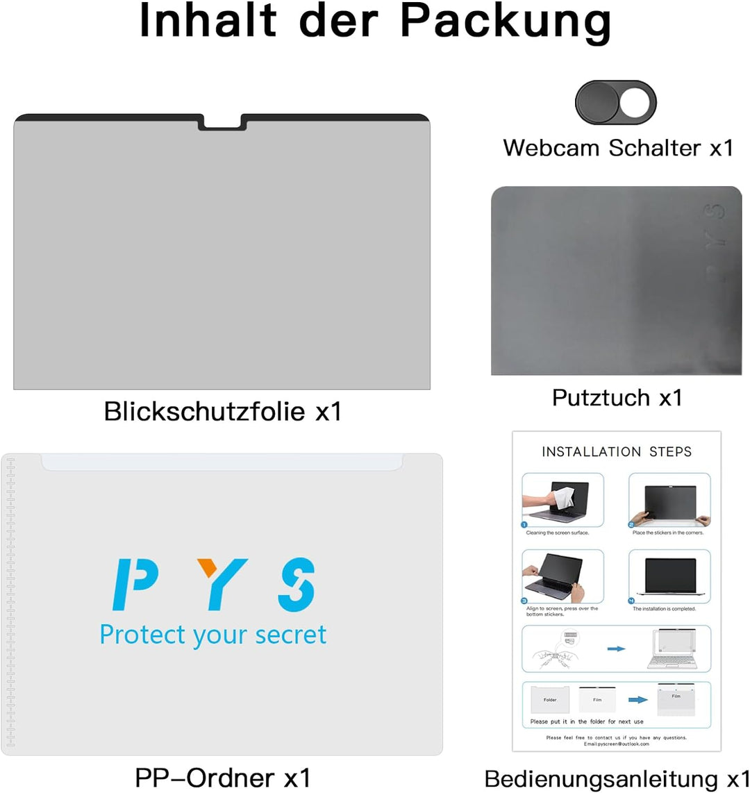 PYS Magnetischer Blickschutzfolie für MacBook Air 15" M2 Chip 2023 Sichtschutzfilter mit Webcam Schi