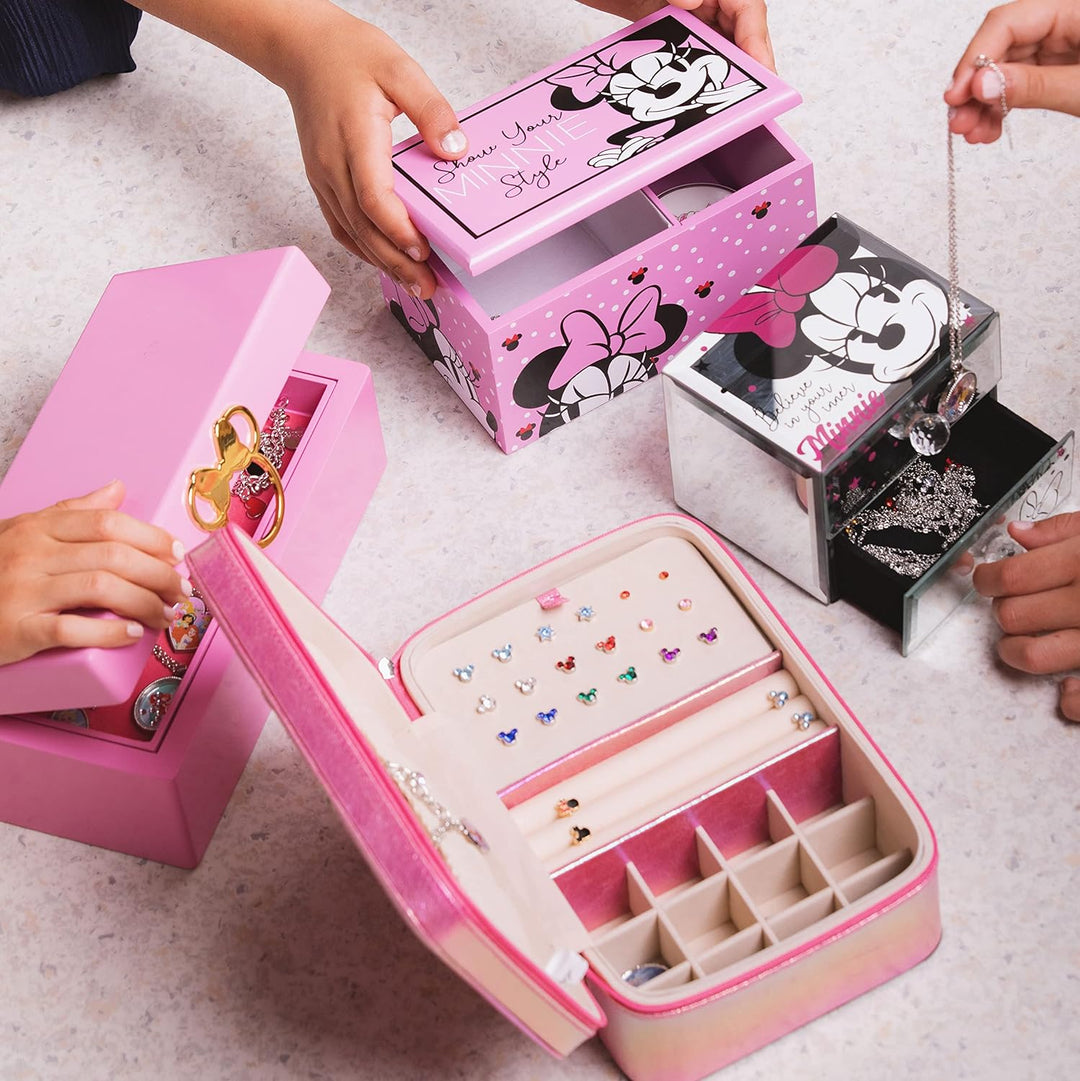 Disney Minnie Mouse Gold Icon Pink Lacquer Wood Jewelry Box Jewelry Organizer, Officially Licensed K