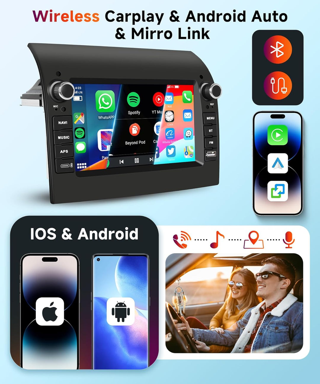 【4+64G】 Hodozzy Carplay Bildschirm für FIAT Ducato/Citroen Jumper/Peugeot Boxer 2008-2015 mit USB/US