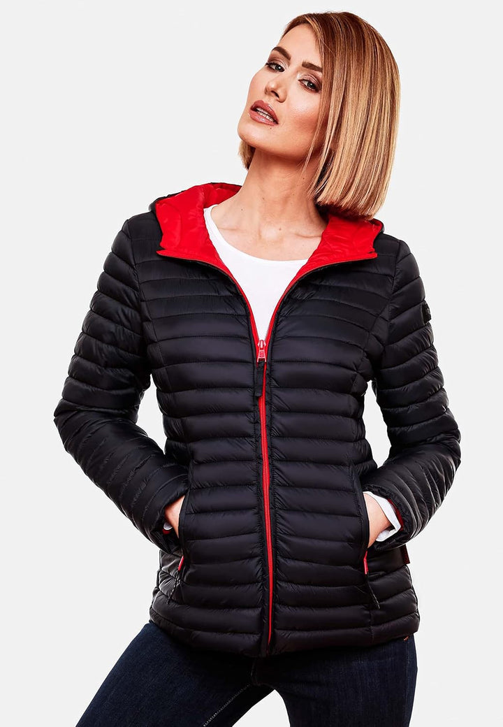 MARIKOO Damen leichte Übergangsjacke Steppjacke mit Kapuze Asraa XS-3XL, XS Navy
