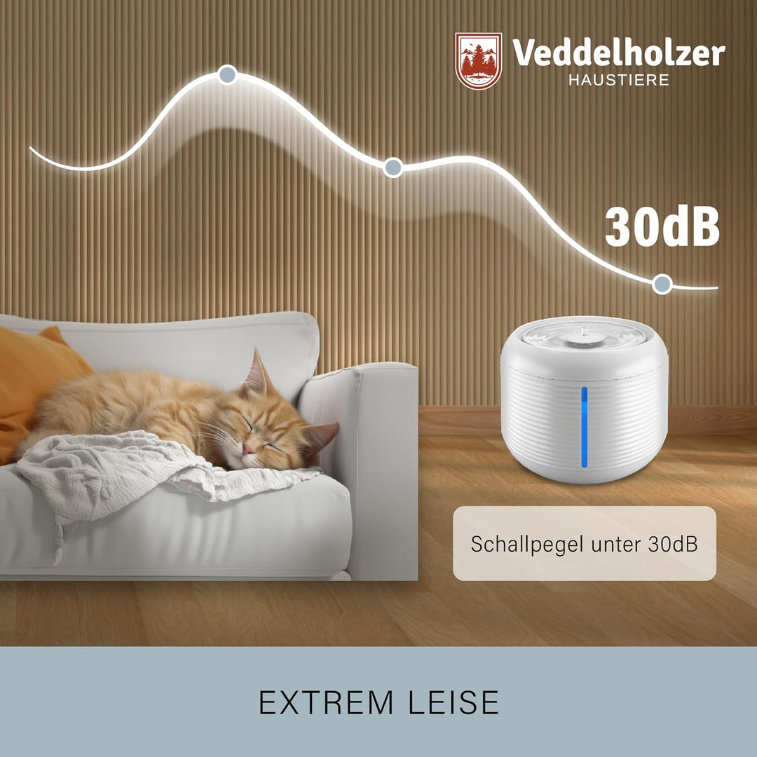 Veddelholzer 2,5 Liter stylischer automatischer Katzenbrunnen mit eingebauter LED- Anzeige- BPA frei