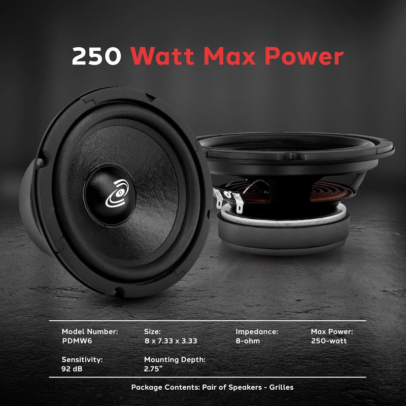 Pyle-Pro PDMW6 Midwoofer-Treiber 15,24 cm 8 Ohm