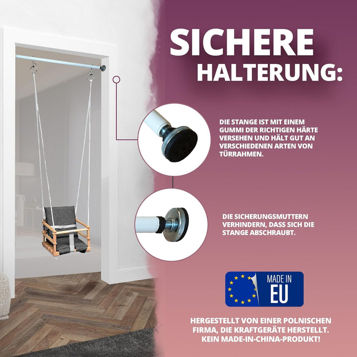 Klimmzugstange - für Türrahmen - mit Haken für Kinderschaukel - Montage ohne Bohren - Reckstange aus