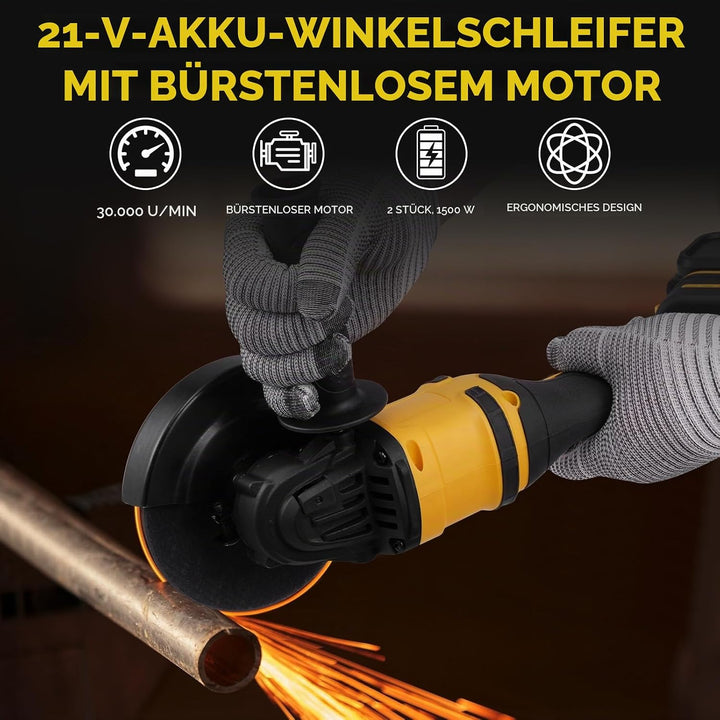 Akku Winkelschleifer - 21V Professional Winkelschleifer Set 16Pcs (Scheiben-Ø 125mm,Leistung 1500W,