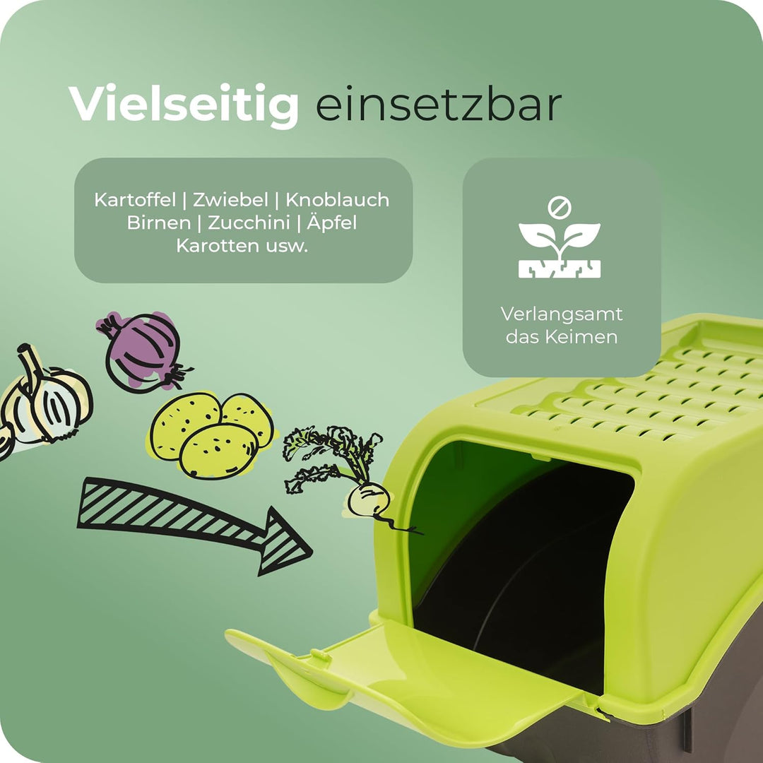 Novaliv Kartoffel Aufbewahrungsboxen Set | 3,5L + 5L + 9L | GRÜN | Kartoffelboxen | Gemüseboxen stap