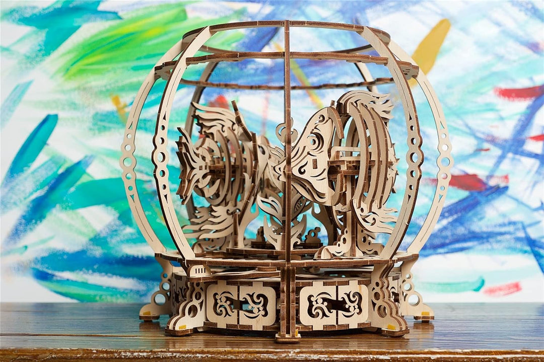 UGEARS Mechanisches 3D-Aquarium-Puzzle – Vatertagsgeschenk, dekoratives Aquarium-Holzpuzzle mit Fede