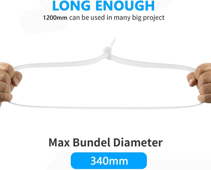 25 Stücks 9x1200mm Zugfestigkeit 80KGS/175LBS Kabelbinder Lang Robuste, UV-beständige Kabelbinder mi