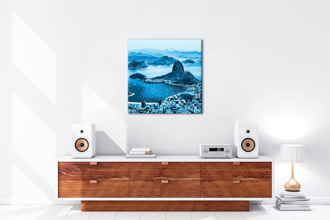 Küste von Rio de Janeiro Format: 70x70 Effekt: Monocrome Blau als Leinwand, Motiv fertig gerahmt auf