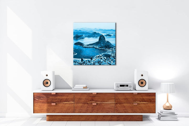 Küste von Rio de Janeiro Format: 70x70 Effekt: Monocrome Blau als Leinwand, Motiv fertig gerahmt auf