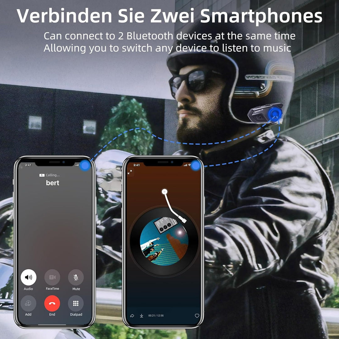 WAYXIN T2 Motorrad Headset mit Gegensprechanlage,Helm Kommunikationssystem für 2 Personen in Reichwe