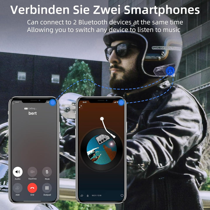 WAYXIN T2 Motorrad Headset mit Gegensprechanlage,Helm Kommunikationssystem für 2 Personen in Reichwe