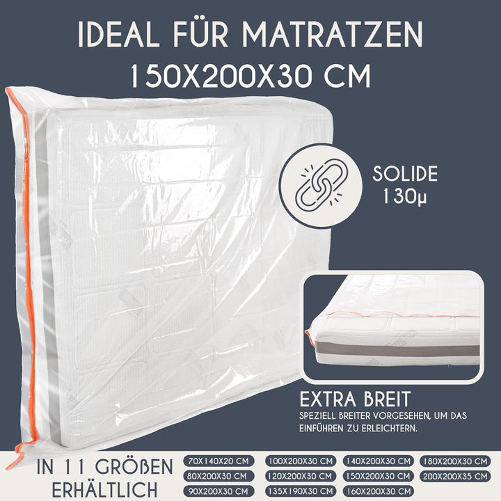 Matratzenhülle 150x200 cm (Dicke 30 cm) aus Kunststoff - Aufbewahrungstasche für Matratzen - Schutz