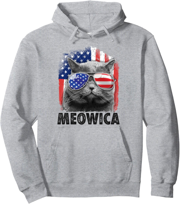 Black Cat 4th Of July Meowica Merica Men Women American Flag Pullover Hoodie