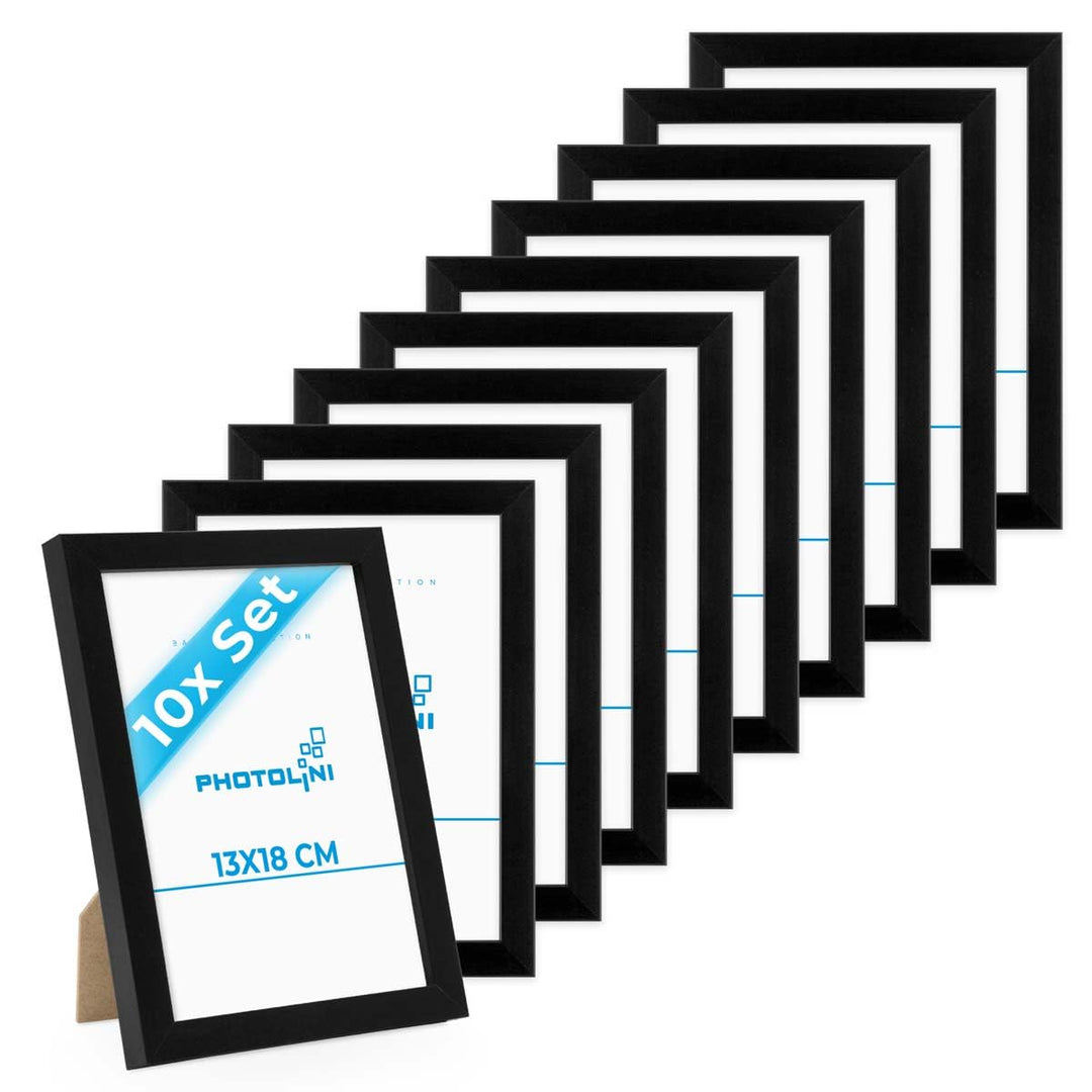 PHOTOLINI Bilderrahmen 13x18 Schwarz, 10er Set Bilderrahmen 13x18 Holz MDF, Fotorahmen 13 x 18 mit A