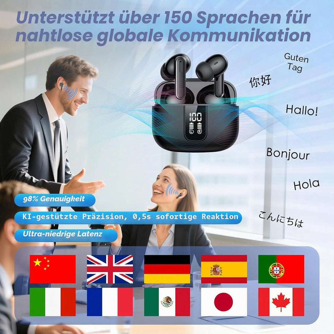 KI Kopfhörer mit Echtzeit-Übersetzung, 7 Übersetzungsmodi & AI-Frage-Modus, 150 Sprachen & Offline-Ü