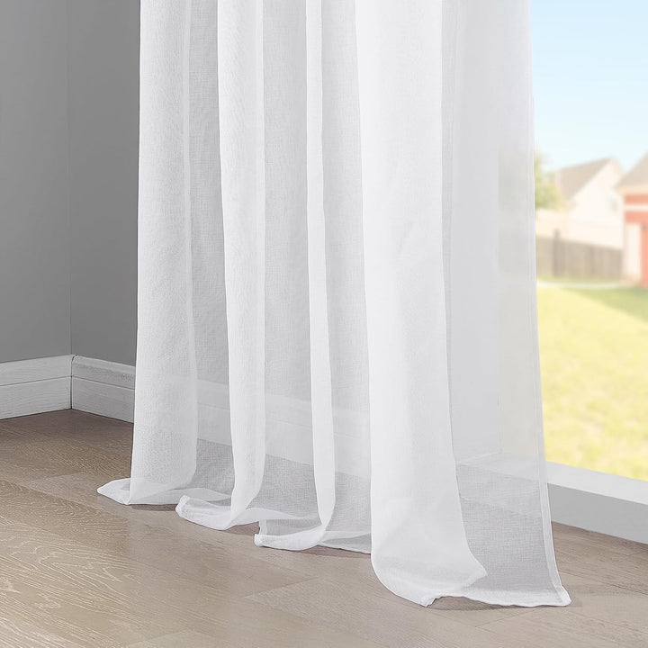 Topfinel Voile Vorhänge mit Kräuselband in Leinen-Optik Transparent für Wohnzimmer Schlafzimmer Fens