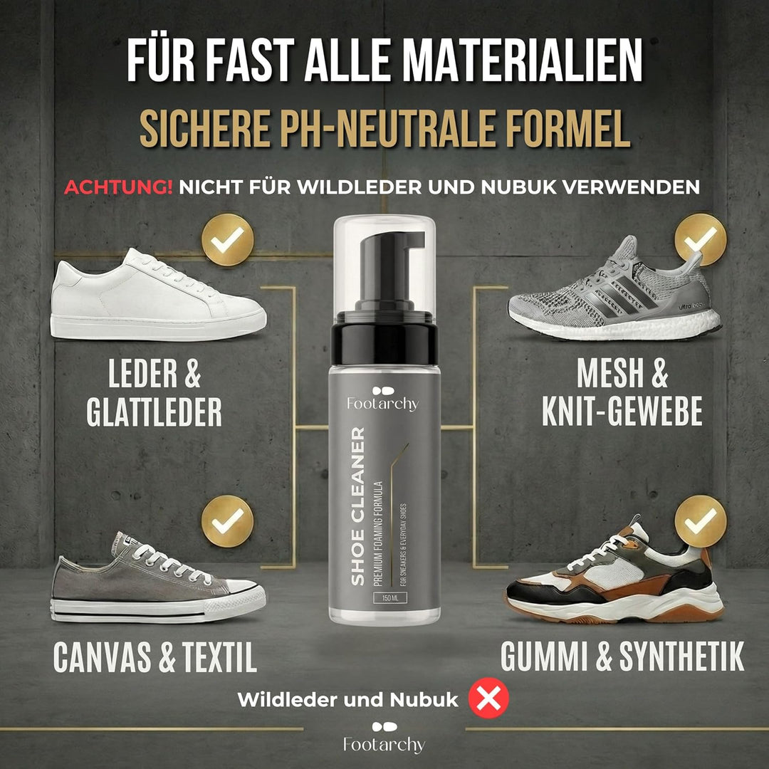 Schuhreinigungsset Profi – 150ml Reinigungsschaum, Schuhreiniger & Sneaker Cleaner Set mit 2 Bürsten