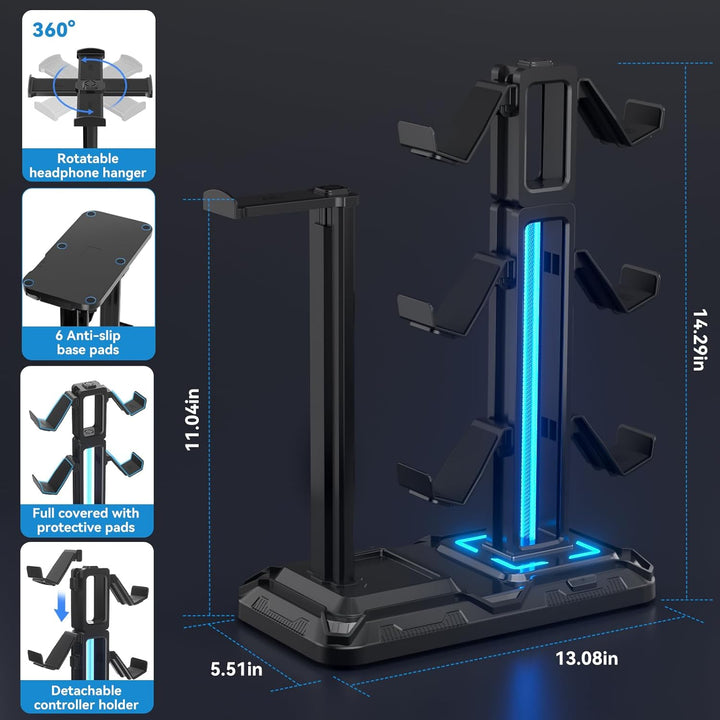 KDD Multi Gaming Headset Halterung mit 9 Lichtmodi - Drehbarer Controller Halter - Universal Kopfhör