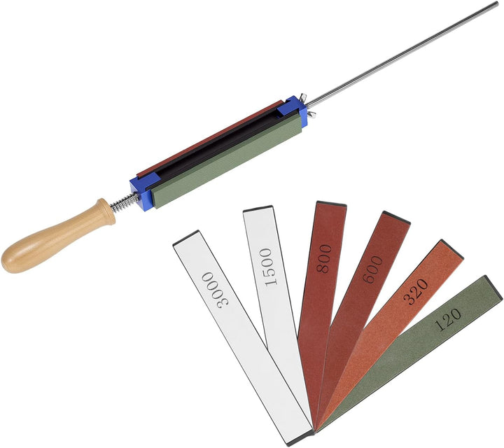 QWORK® Festwinkel Messerschärfer Kit - Schnellspann Messerschärfsystem mit 6 Messerschärfstein (120#