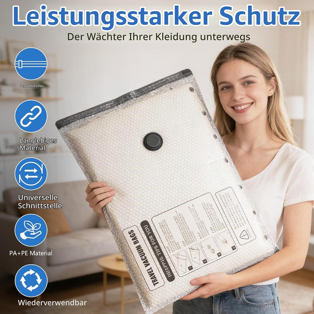 16 Stück Vakuumbeutel für Kleidung mit Kabelpumpe – 4 Grössen Vakuumierbeutel Kleidung (40x40, 40x50