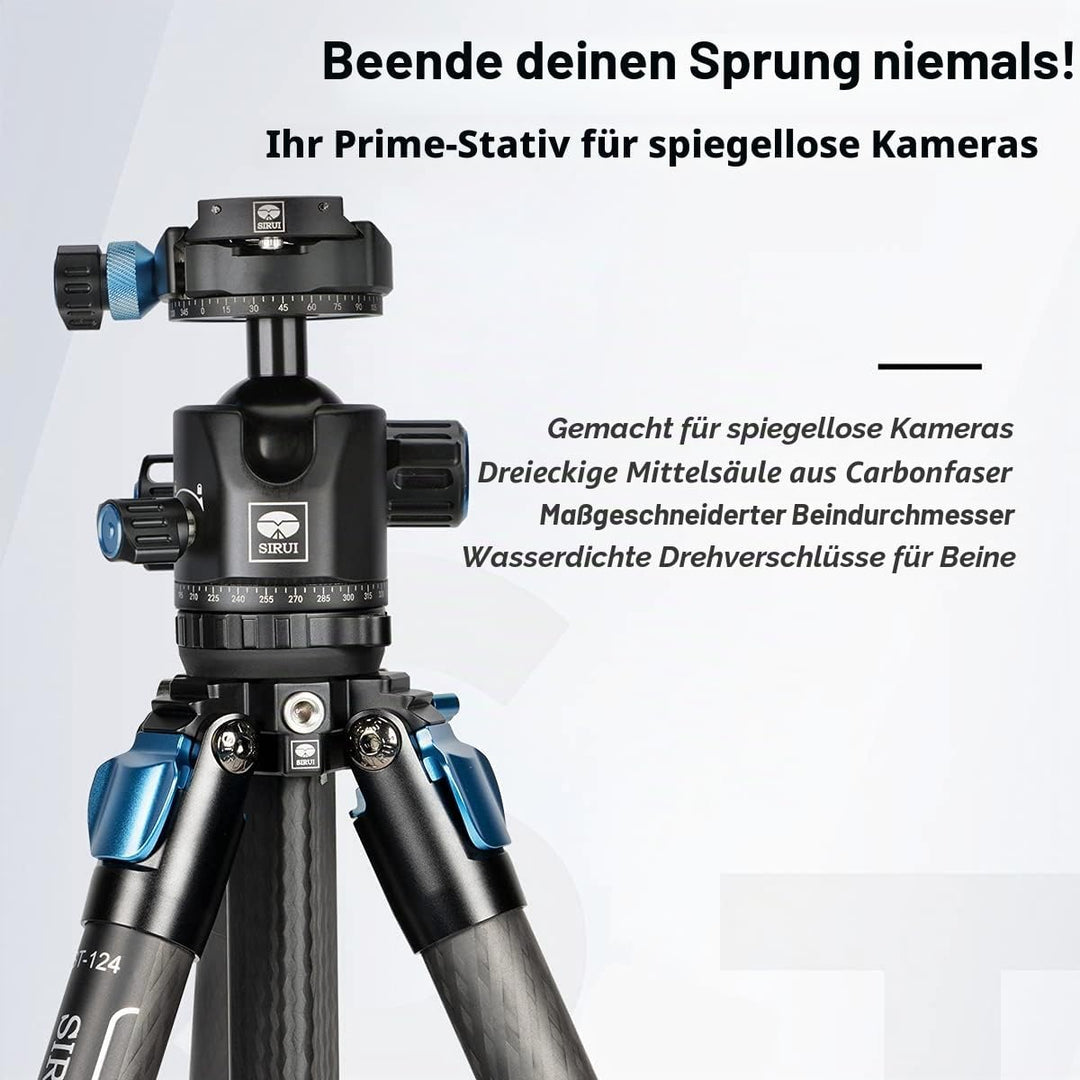 SIRUI ST-124+ST-10X Wasserdichtes Carbon-Kamera-Stativ mit 360°Kugelkopf, Professionelles Carbonfase