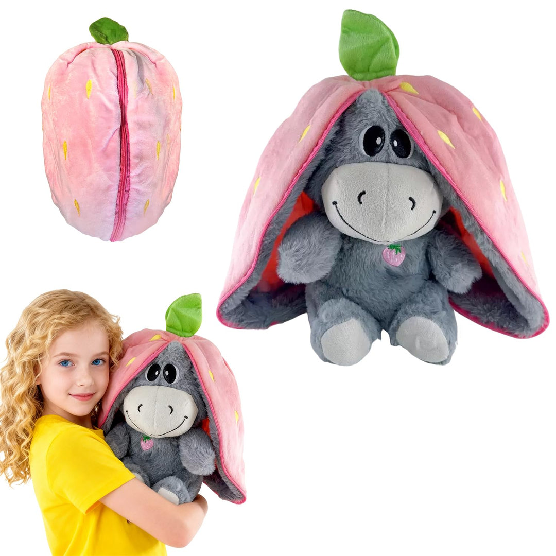 Aohcae Atmendes Kuscheltier Esel, Einschlafhilfe Babys Kuscheltier mit Musik und 4 Beruhigungsmodi,