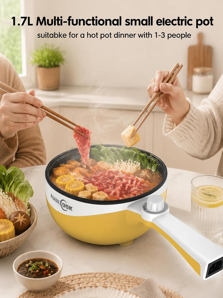 Audecook Elektrische Hot Pot, 1.7 L/20cm Tragbare Elektrischer Bratpfanne Hotpot Topf Antihaft Mini