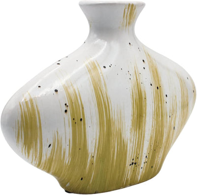 Ovale Keramik Vase mit abstraktem Muster, schwarz/braun/Silber, Handarbeit, Grösse: L/B/H ca. 7 x 30