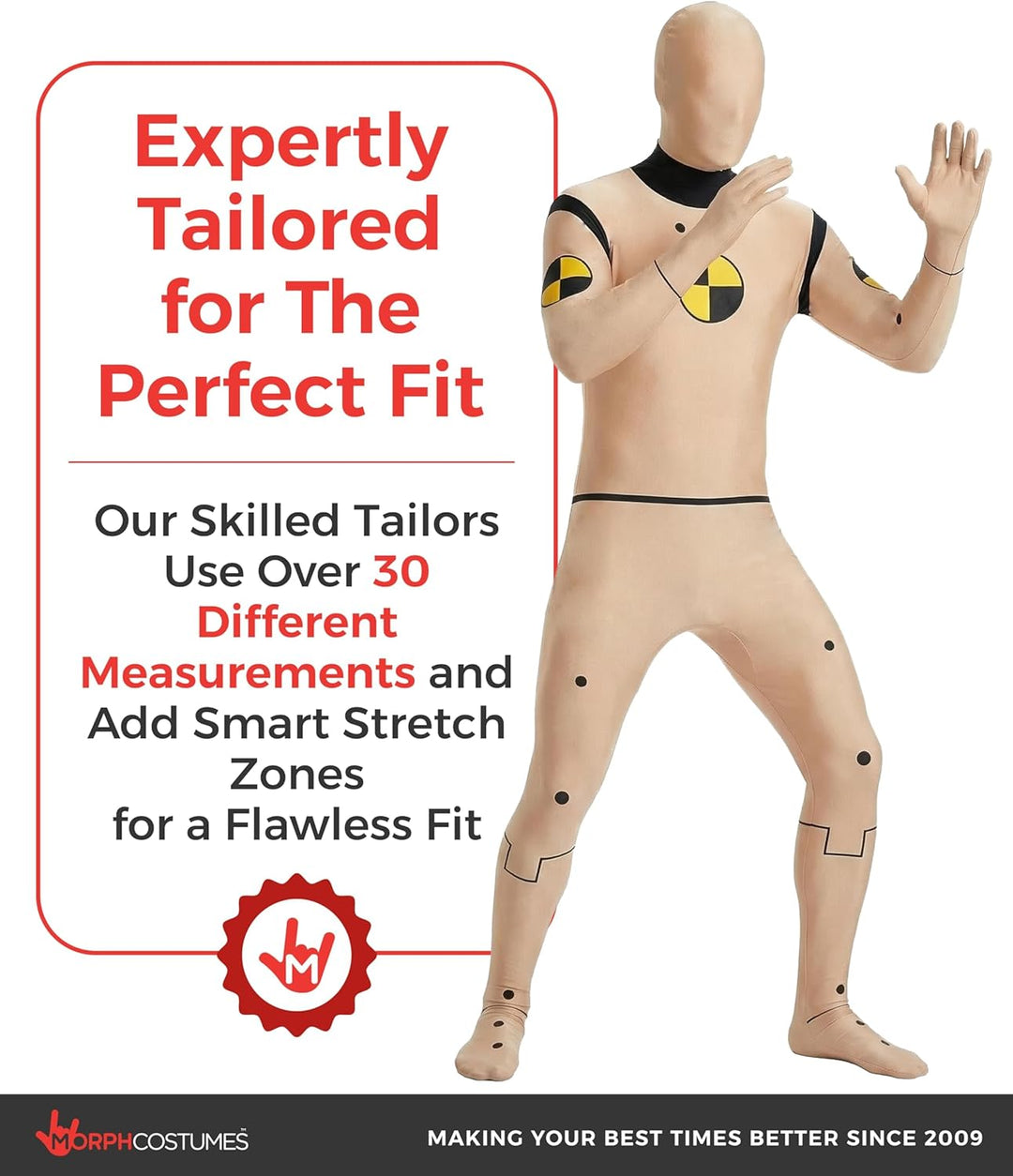 Morphsuits Offizielles Crash Test Dummy Kostüm, Kostüm Herren, Halloween, Halloween XL, XL
