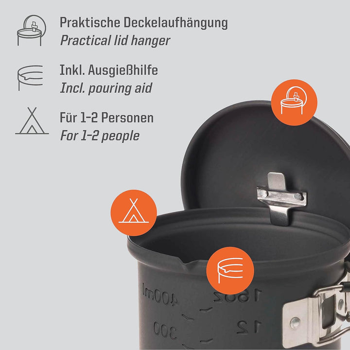 Esbit Trockenbrennstoffkochset - Outdoor Camping Kocher 585 ml mit Aluminium Topf - klappbare Griffe