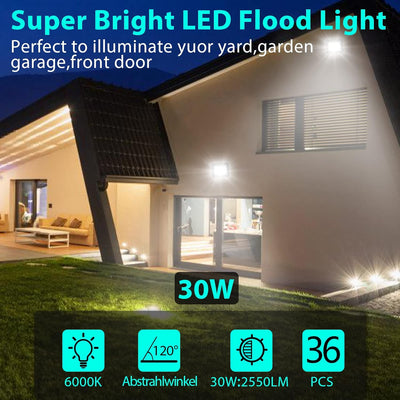 Lospitch 30W LED Strahler Aussen, 5 Stücke Superhell 2550LM LED Fluter 6000K Kaltweiss Aussenstrahle