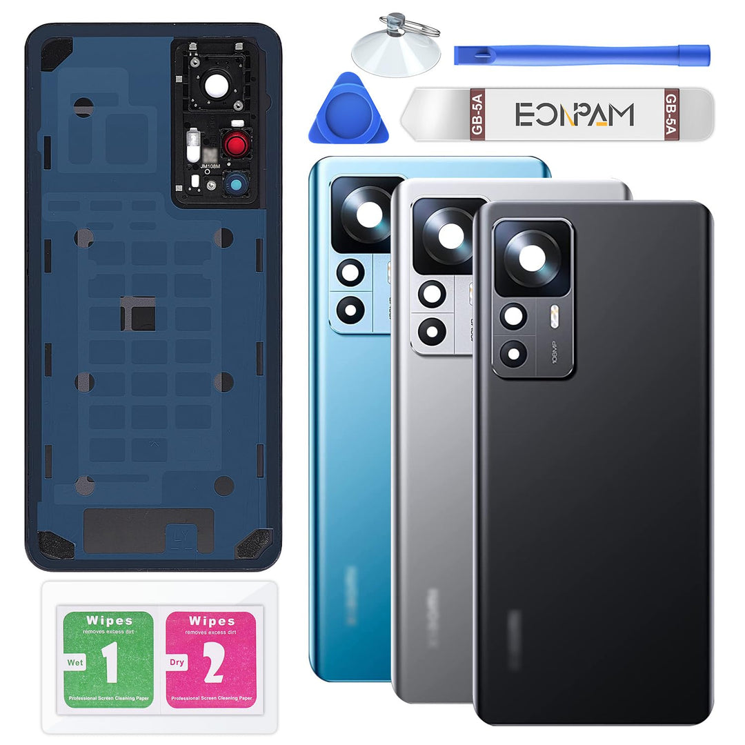 Eonpam Akkudeckel für Xiaomi 12T Rückseite Glas Original Backcover Back Glas Ersatz Reparatur Set mi
