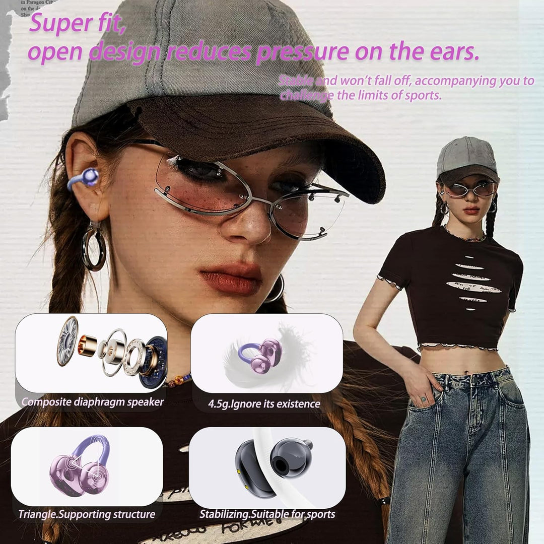 Kabellos Bluetooth Kopfhörer, Open-Ear-Kopfhörer, Ohrclip mit Beeindruckender Klang, Bluetooth 5,4,