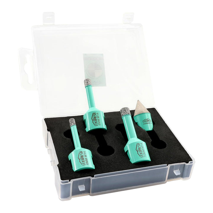 Diamant Bohrkrone Kit - 4 Stück (6/8/10mm+20mm Diamant Fasenfräser) LEKOMESH Diamant Lochsäge mit Pl