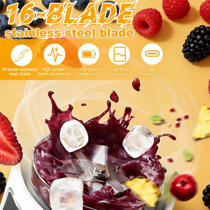 Tragbarer Mixer, 500ML Mixer Smoothie Maker to Go mit Ersatzbecher, USB Wiederaufladbar Portable Ble
