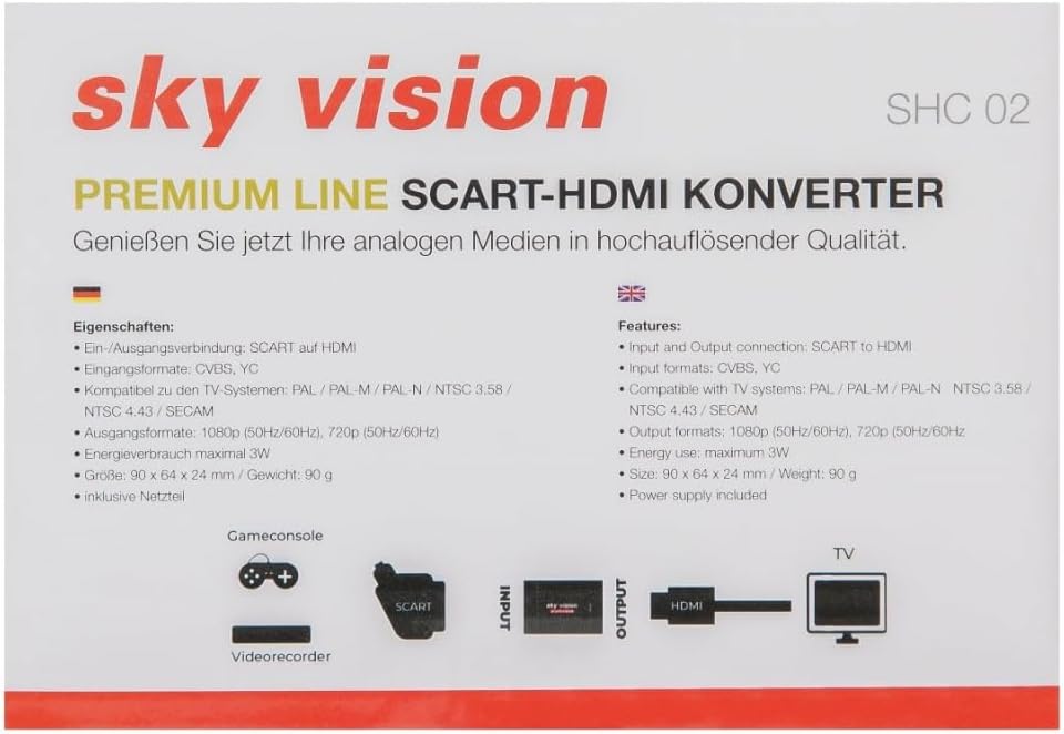 Sky Vision auf HDMI Konverter, Premium LINE zu HDMI Adapter, PAL und NTSC Unterstützung, 720P / 1080