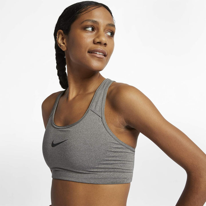 Nike Damen Classic Swoosh Sport,Bh mit Mittlerem Halt S Grau (Carbon Heather/Anthracite/Black), S Gr