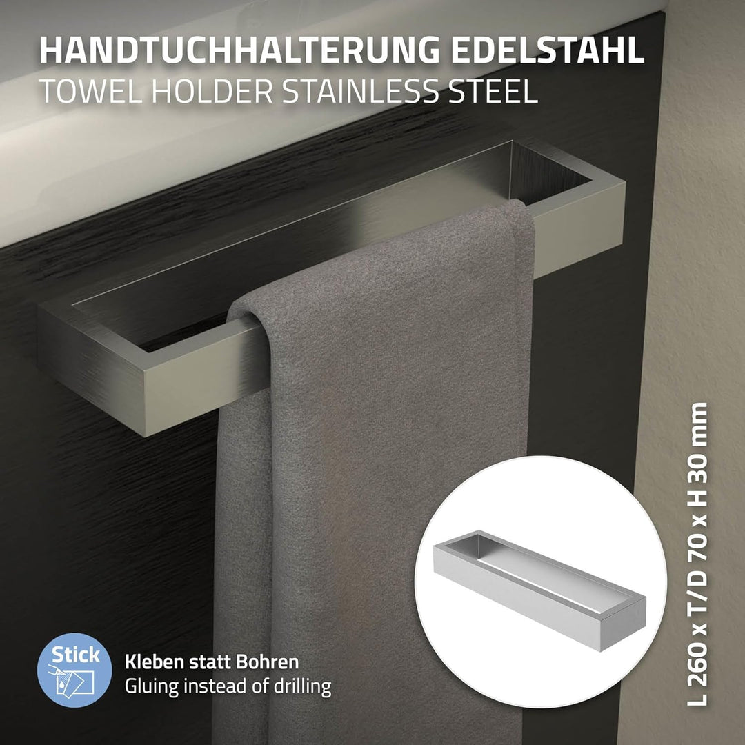 ML-Design Handtuchhalter ohne Bohren 26 cm, Silber, aus Edelstahl, Wandmontage, Badetuchhalter Wand