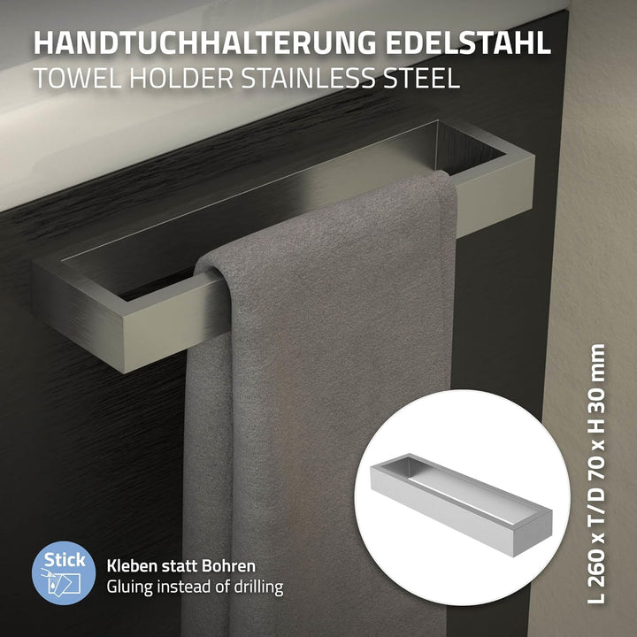 ML-Design Handtuchhalter ohne Bohren 26 cm, Silber, aus Edelstahl, Wandmontage, Badetuchhalter Wand